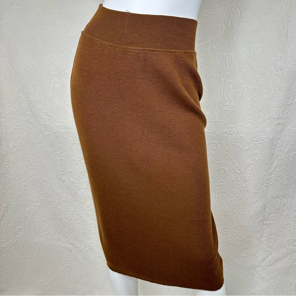 Doncaster M VTG 80s Italian Caramel Brown Wool Blend Knit Pencil Midi Skirt